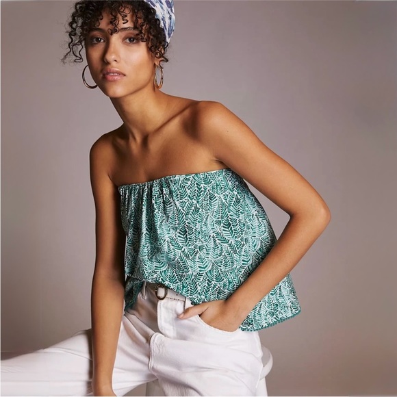 Anthropologie Green Botanic Print Strapless Tube Top - Picture 3 of 9